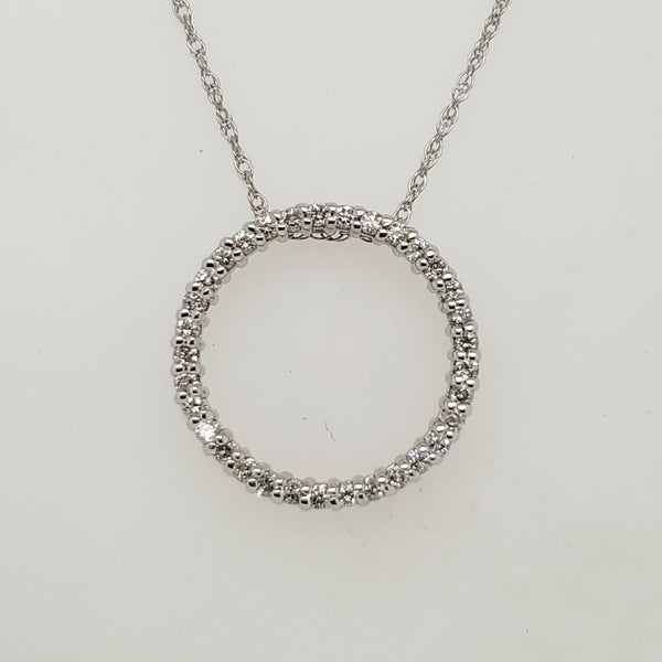 14Kt White Gold And Diamond Circle Pendant