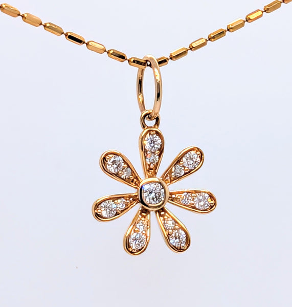 14K Yellow Gold and Diamond Flower Pendant