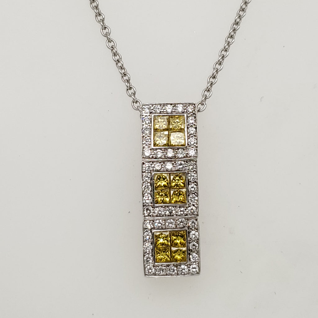 18Kt White Gold Yellow and White Diamond Pendant