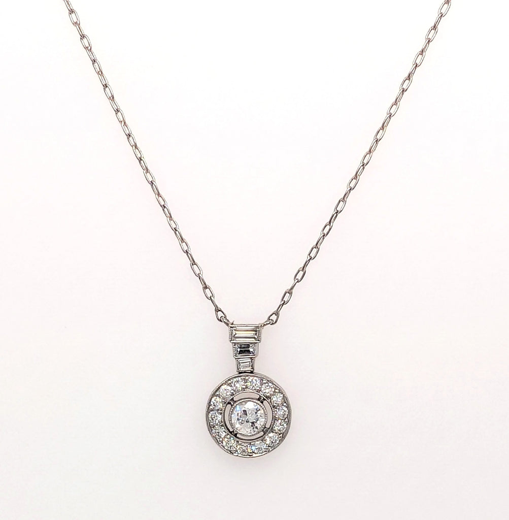 Vintage14K White Gold Diamond Halo Necklace