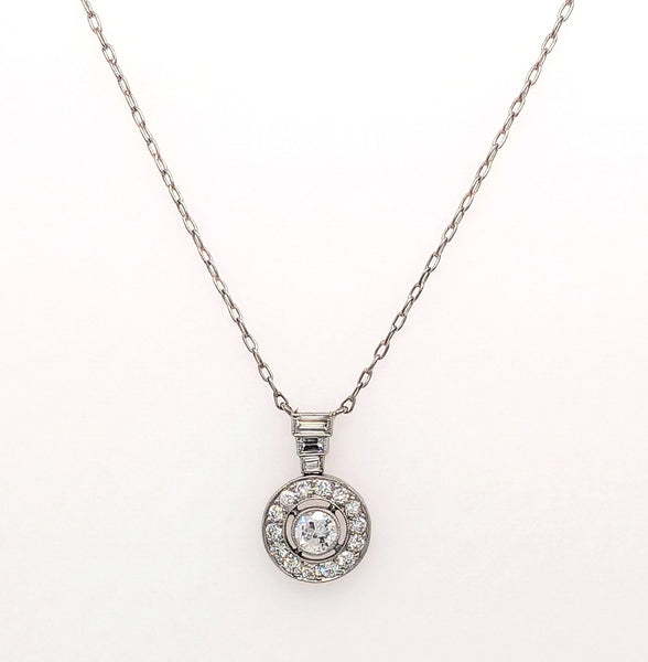 Vintage14K White Gold Diamond Halo Necklace