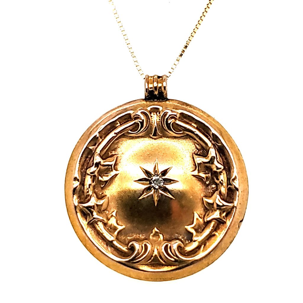 Antique Art Nouveau 10Kt Gold And Diamond Locket