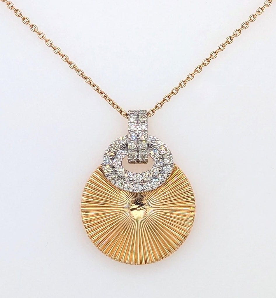 14K Two-Toned Fluted Disc Pendant with Diamonds