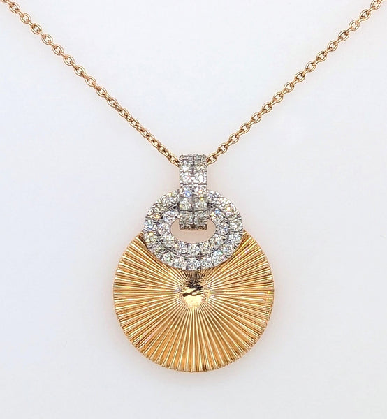 14K Two-Toned Fluted Disc Pendant with Diamonds