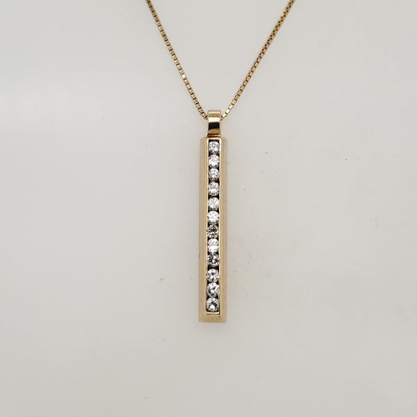 14Kt Yellow Gold Diamond Vertical Bar Pendant
