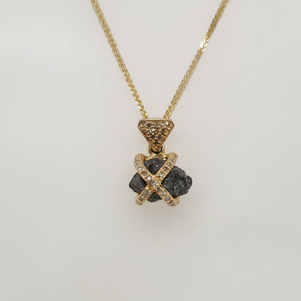 14kt Yellow Gold Rough Diamond Pendant Necklace