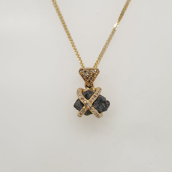 14kt Yellow Gold Rough Diamond Pendant Necklace