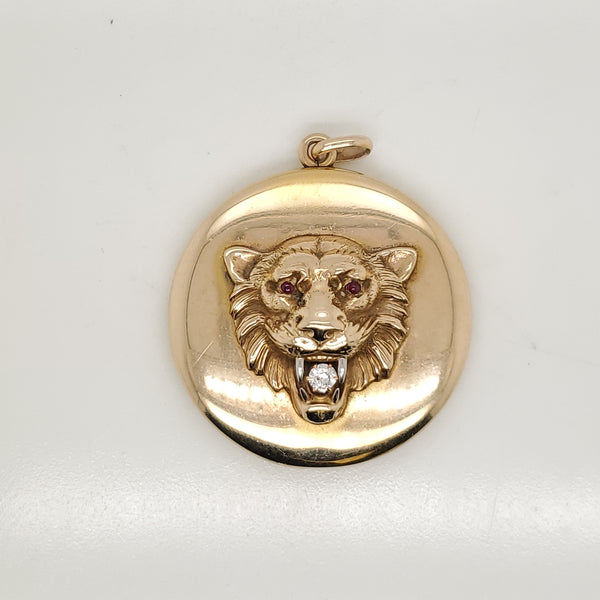 Antique Victorian 10kt Yellow Gold and Diamond Lions Head Locket Pendant