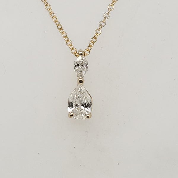 14kt Yellow Gold Uniique Pear Shaped and Marquise cut Diamond Pendant Necklace