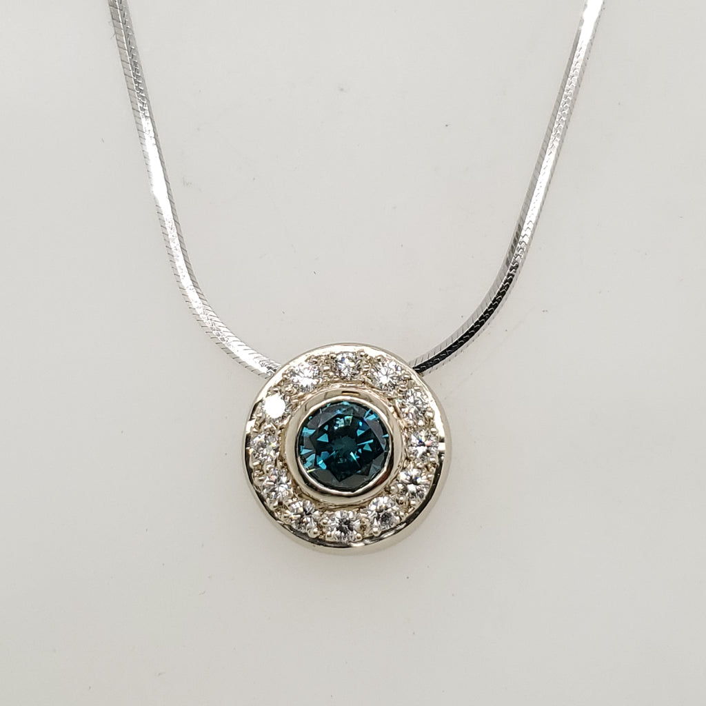 14kt White Gold .50 Carat Irradiated Blue Diamond Pendant