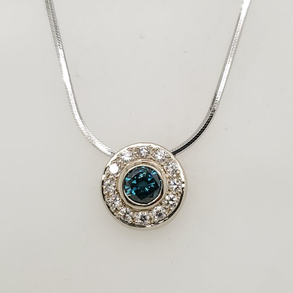 14kt White Gold .50 Carat Irradiated Blue Diamond Pendant