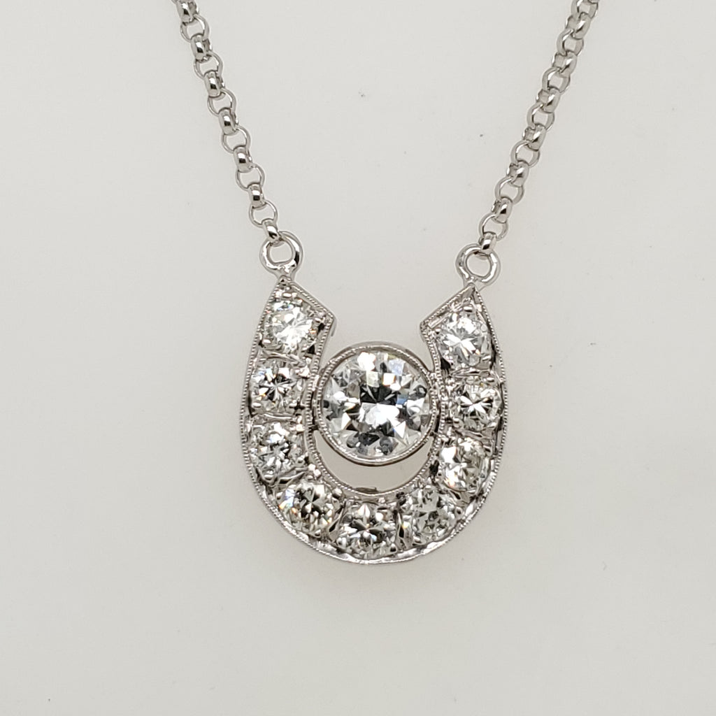 Vintage 18kt White Gold Diamond Horsehoe Pendant