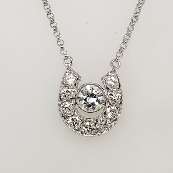 Vintage 18kt White Gold Diamond Horsehoe Pendant