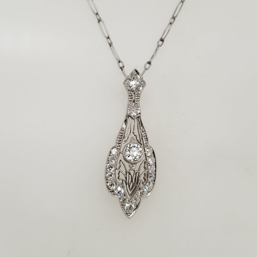 Art Deco Platinum And Diamond Filigree Pendant