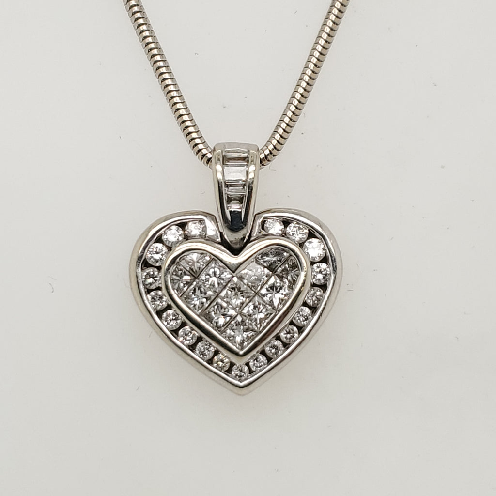 14Kt White Gold 1.00 Carat Total Weight Diamond Heart Pendant