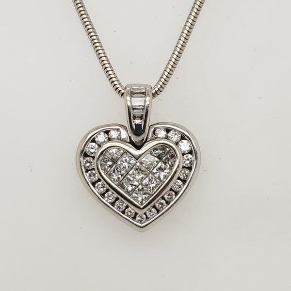 14Kt White Gold 1.00 Carat Total Weight Diamond Heart Pendant