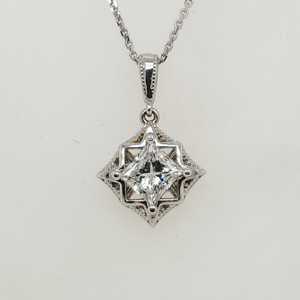 14Kt White Gold 1.00 Carat Princess Cut Diamond Pendant