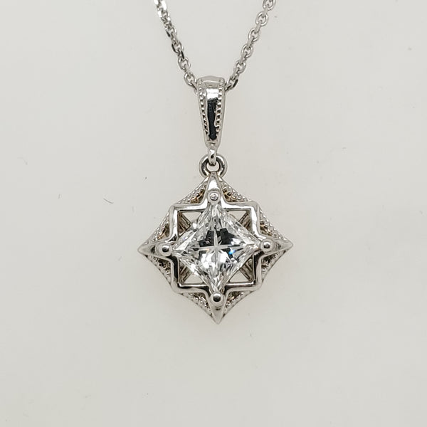 14Kt White Gold 1.00 Carat Princess Cut Diamond Pendant