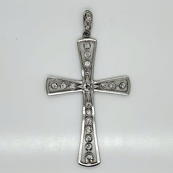 Art Deco Platinum and Diamond Cross Pendant