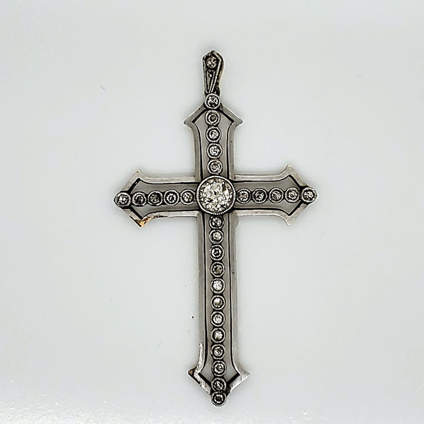 Late Edwardian Art Deco Platinum On Gold Diamond Cross