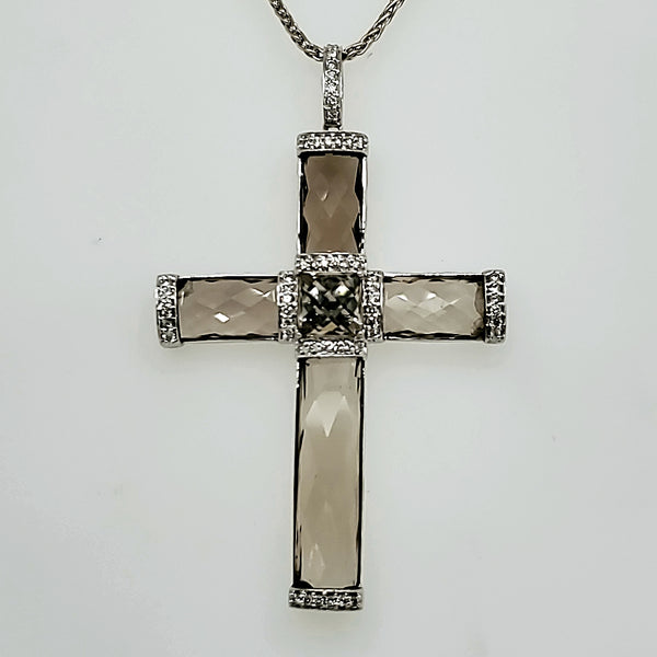 14kt White Gold Topaz and Diamond Cross Pendant