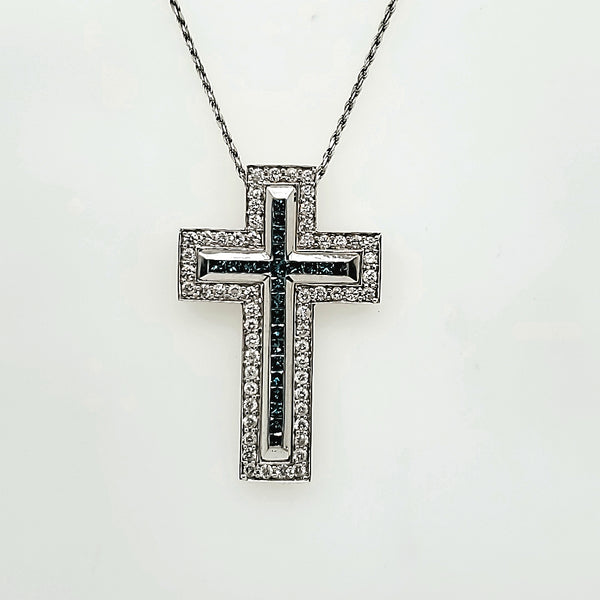 14Kt White Gold Blue And White Diamond Interchangeable Cross