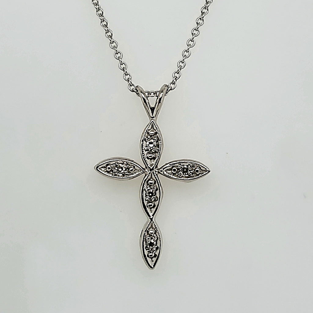 Vintage 14kt White gold and Diamond Cross Neckalce