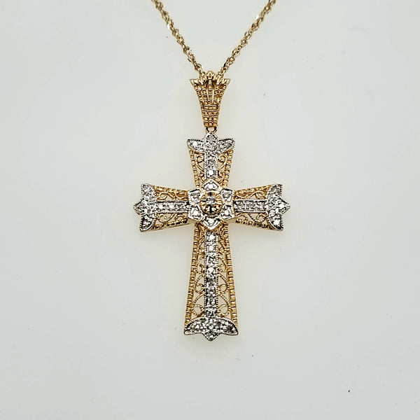 14kt Yellow Gold and Diamond Cross Pendant