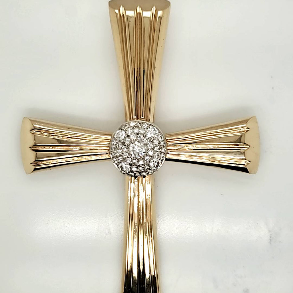 Massive 14kt Yellow Gold and Diamond Handmade Cross Peendant