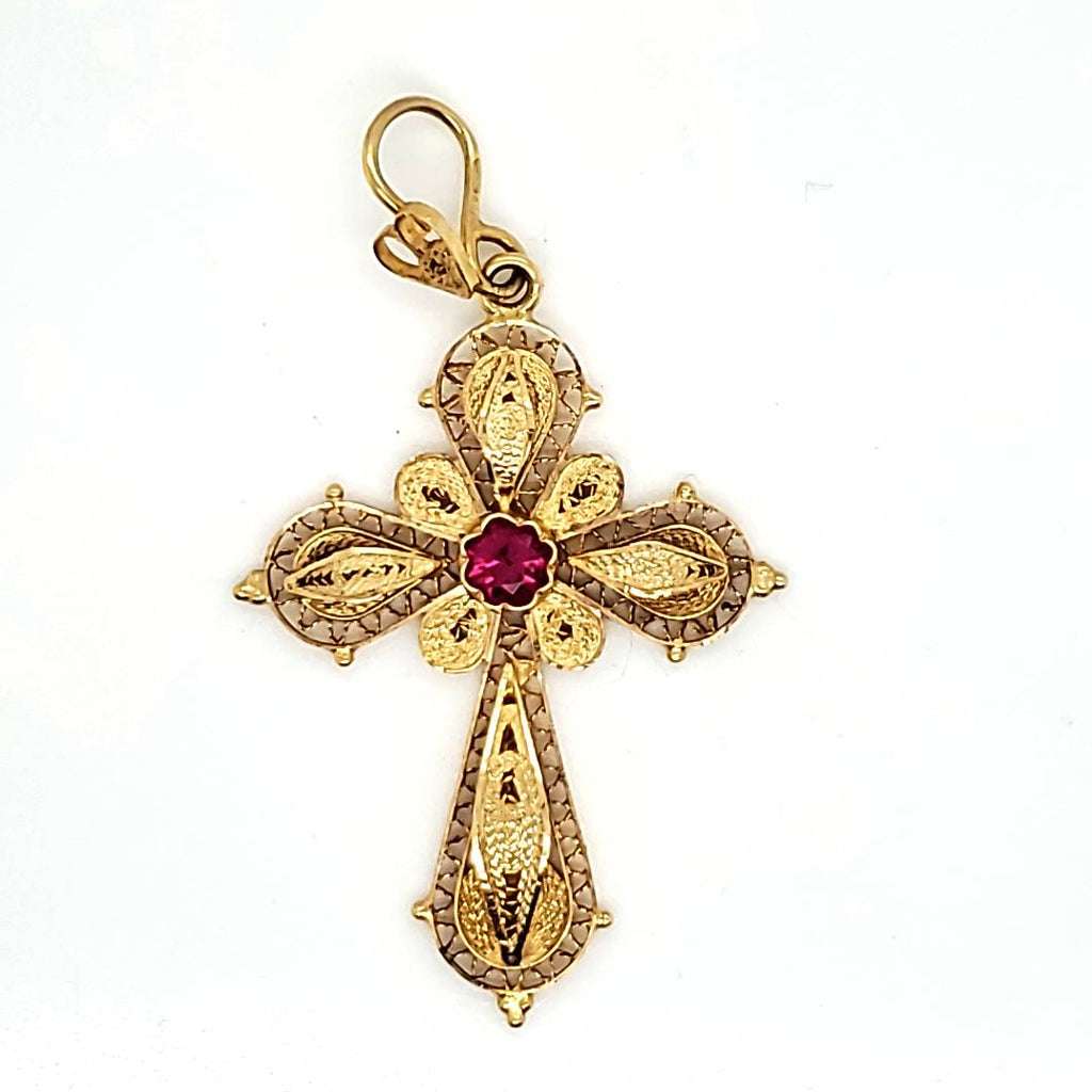 Vintage 18kt Yellow Gold Filigree Cross Pendant