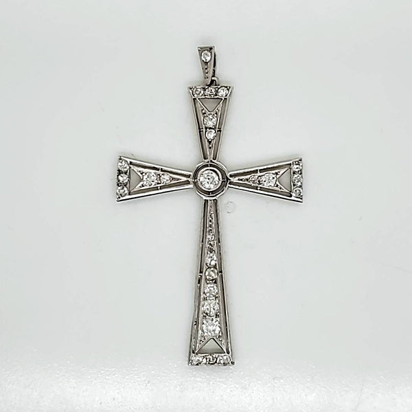 Art Deco Platinum Diamond Cross Pendant Neckalce
