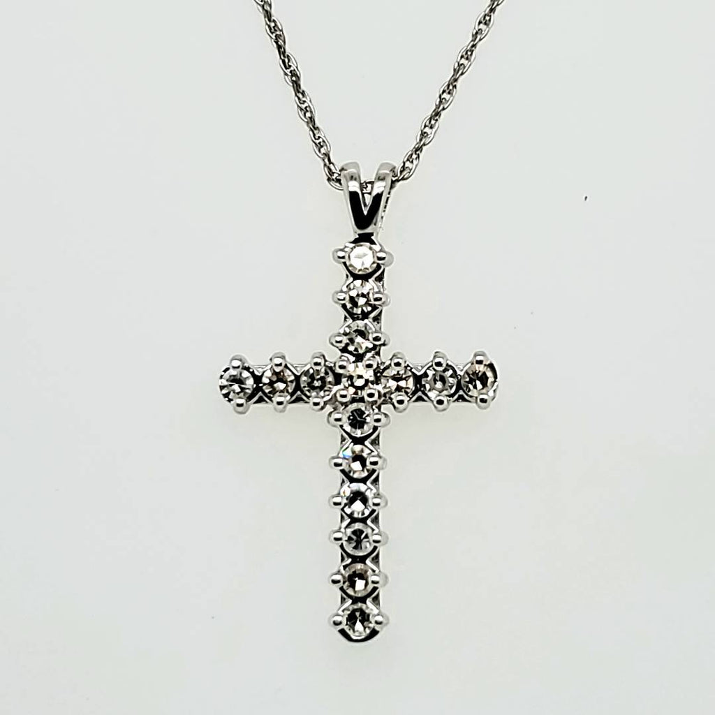 Vintage 14Kt White Gold Diamond Cross Pendant