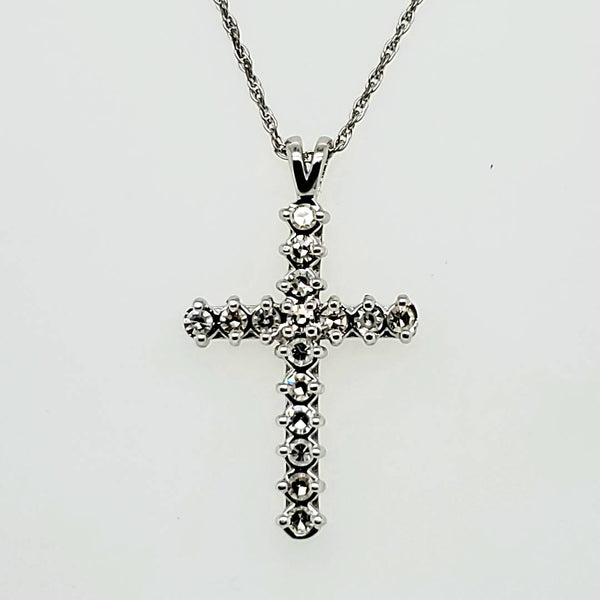 Vintage 14Kt White Gold Diamond Cross Pendant