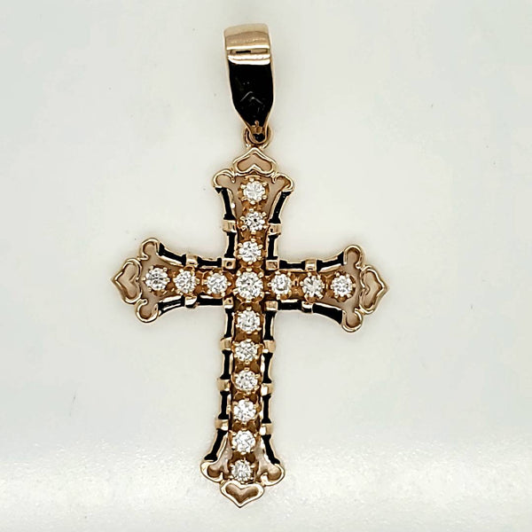 Vintage 14kt Yellow Gold and Diamond Cross Pendant