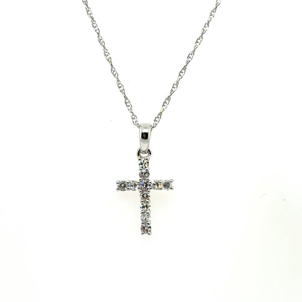 14kt White Gold Diamond Cross Necklace