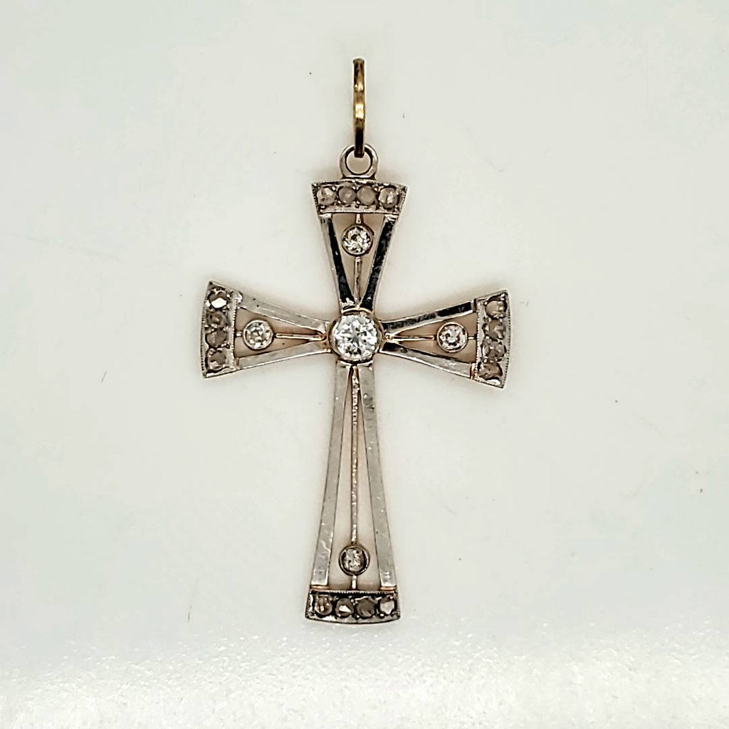 Late Edwardian Early Art Deco Platinum On Gold Diamond Cross