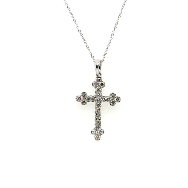 14kt White Gold 0.90Ctw Diamond Cross Necklace