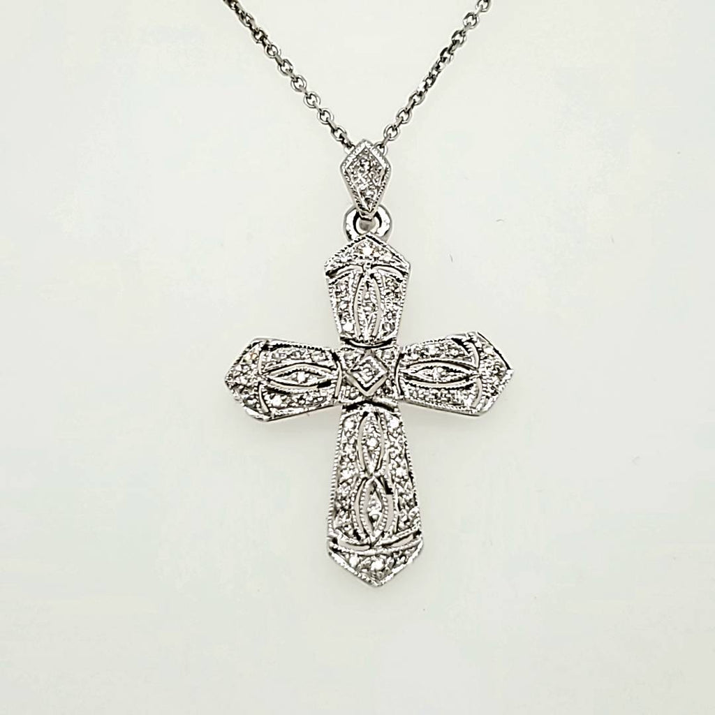 14kt White Gold Diamond Cross Pendant