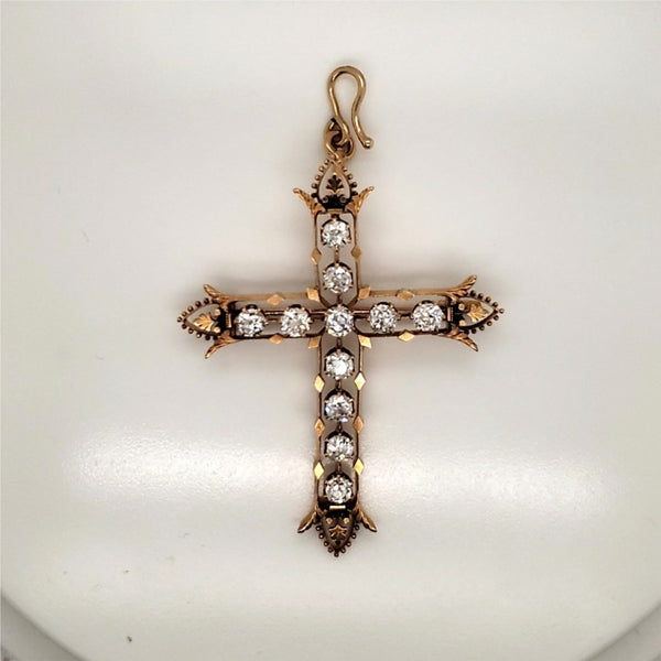 Antique Victorian 18kt Yellow Gold Mine Cut Diamond Cross