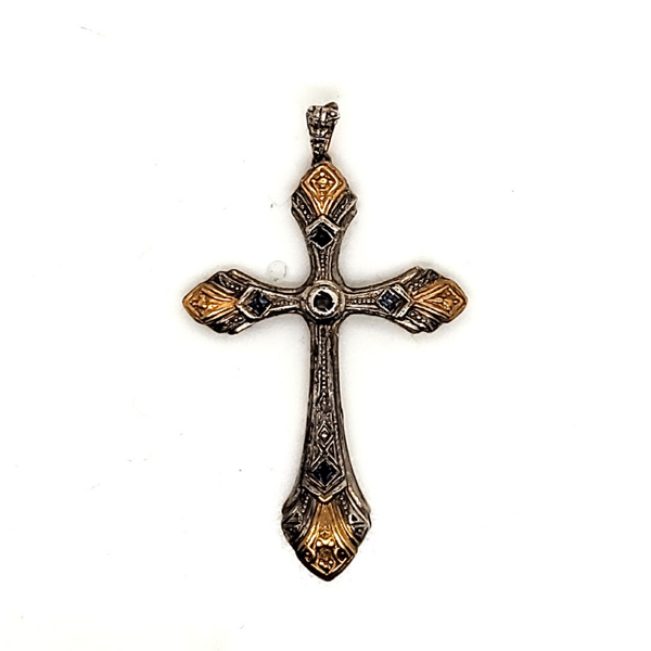 Victorian Silver and Yellow Gold Diamond and Sapphire Cross