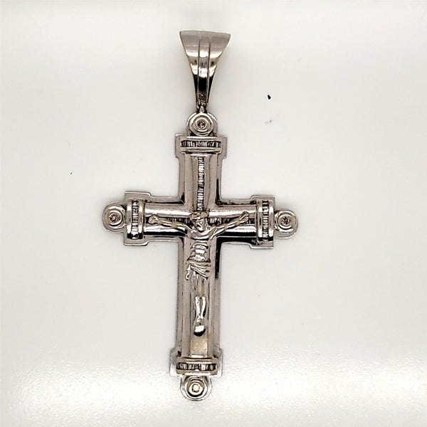 Large 14kt White Gold and Diamond Crucifix Pendant