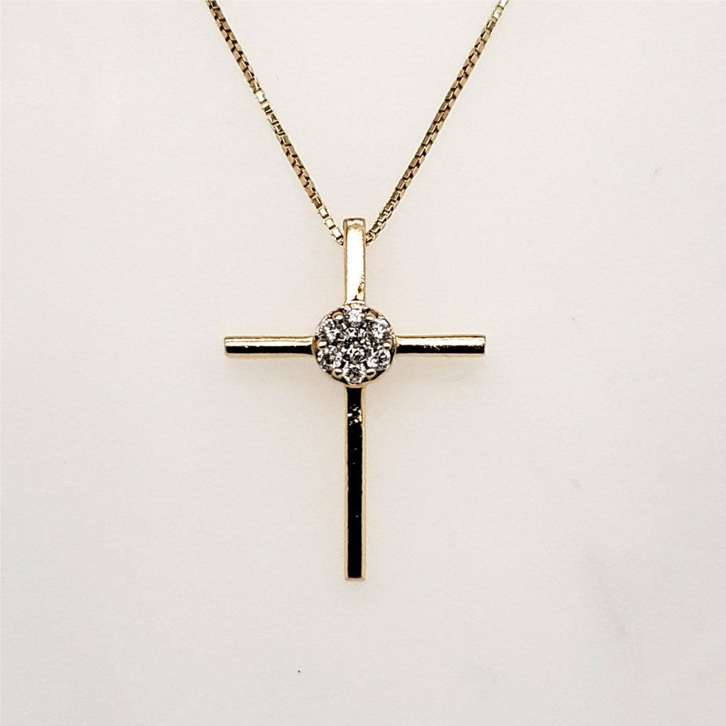 14kt Yellow Gold and Diamond Cross