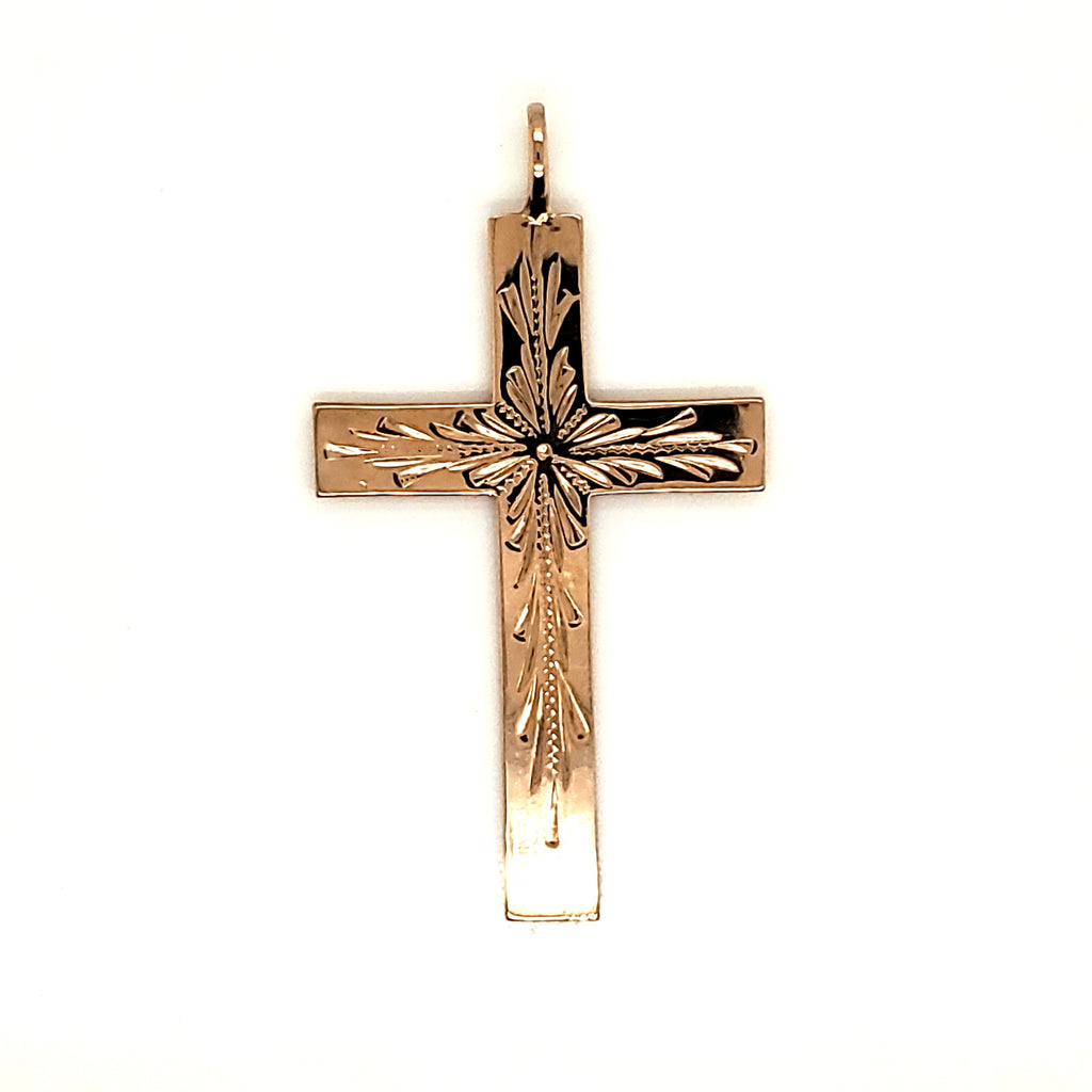 Vintage 18kt Yellow Gold Engraved Cross