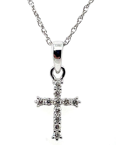 14Kt White Gold 0.10Ctw Diamond Cross Pendant