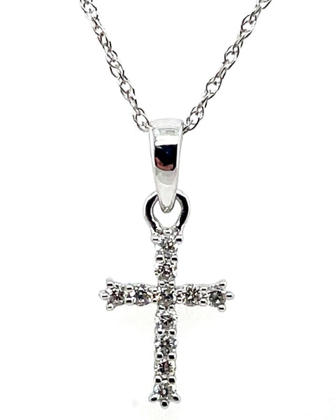 14Kt White Gold 0.10Ctw Diamond Cross Pendant