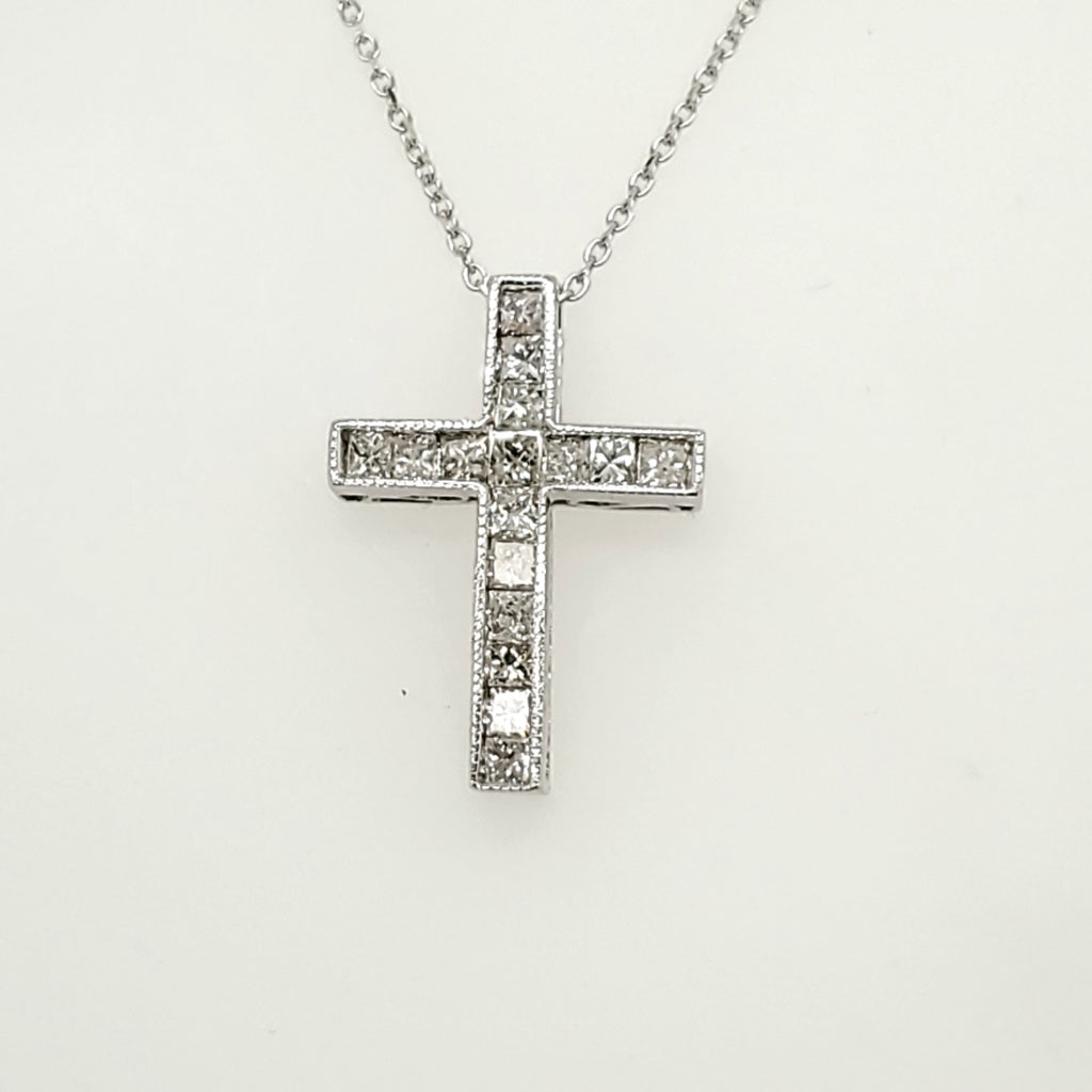 10kt White Gold Princess Cut Diamond Cross Pendant