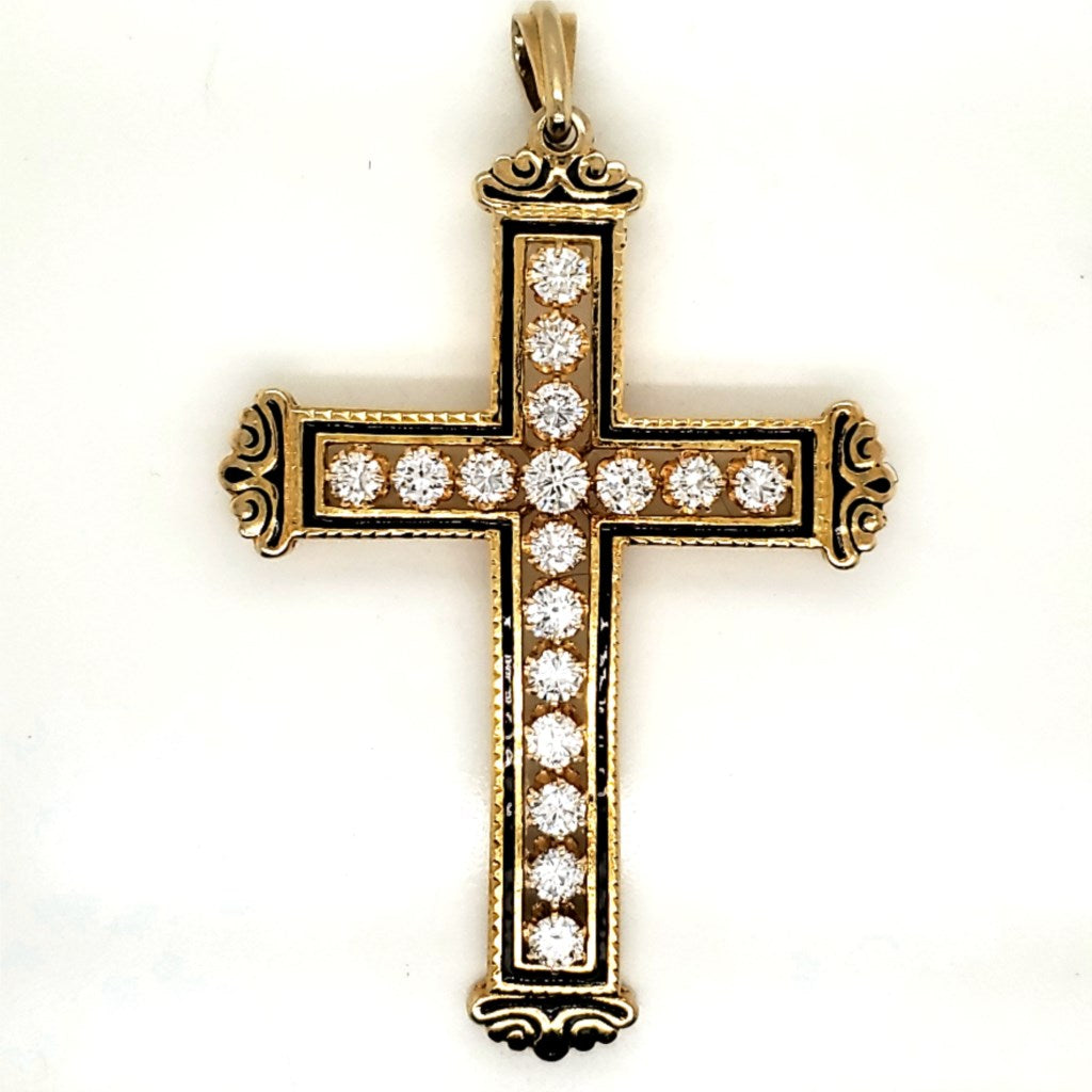 Vintage 14kt Yellow Gold and Diamond Cross Pendant and Brooch