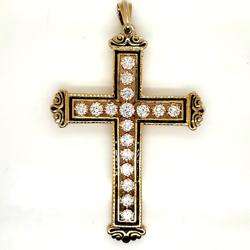 Vintage 14kt Yellow Gold and Diamond Cross Pendant and Brooch