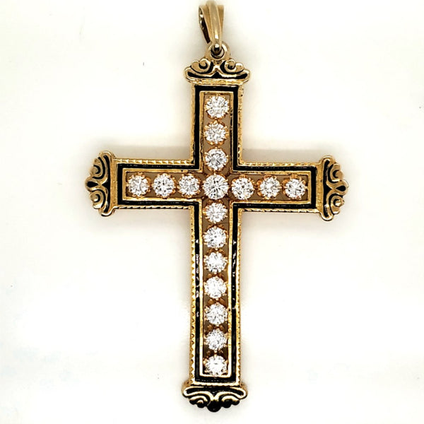 Vintage 14kt Yellow Gold and Diamond Cross Pendant and Brooch
