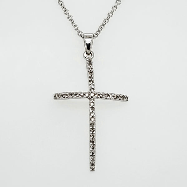 14kt White Gold Diamond Cross On Pendant